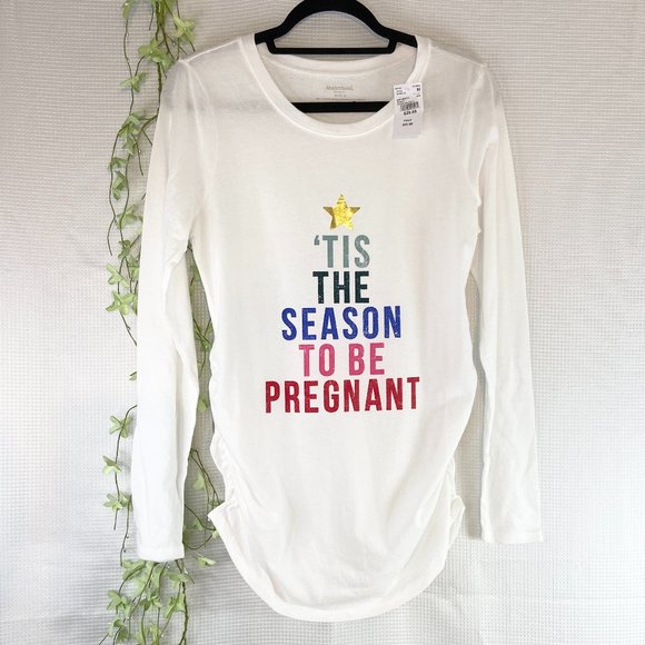 Motherhood Maternity Holiday Long Sleeve T-Shirt White Medium - Picture 4 of 8